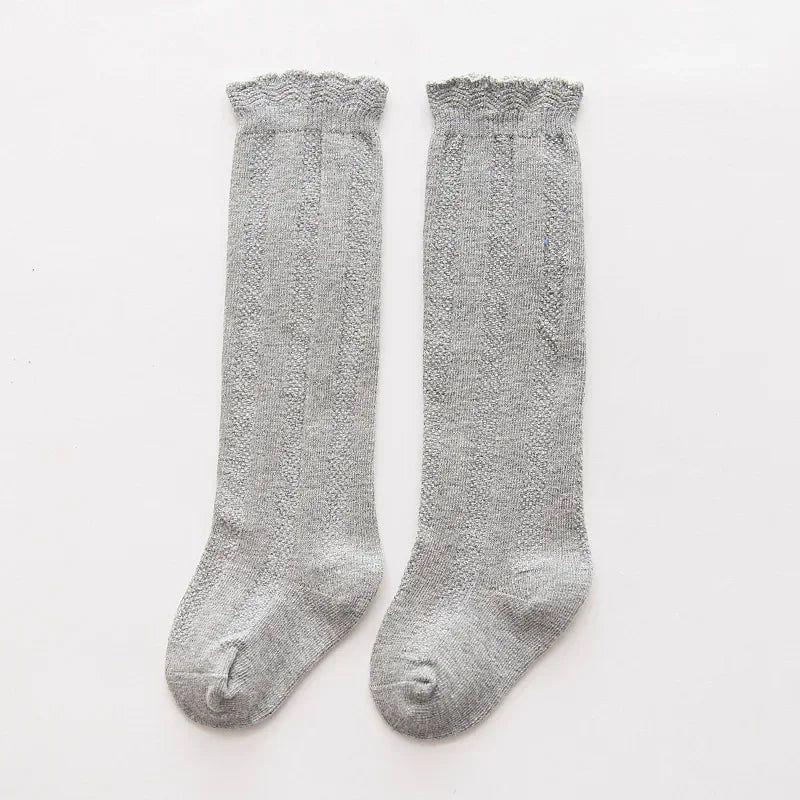 New Spring Autumn Baby Girls Cotton Knee High Socks Kids Girl Long Socks Toddler Double Needle Socks