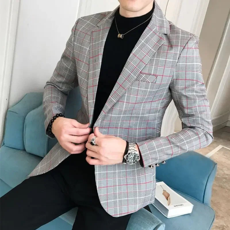 Spring Autumn New Male Sense of Design Leisure Outwea Fashion High-end Blazers Men's Korean-Style Slim-Fit Printed Suit Jacket r
