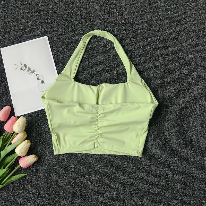 Sports Vest for Women Wearing Chest Pad Shockproof Fitness Bra with Neck Halter Fast Drying Beautiful Back Yoga Underwear Summer