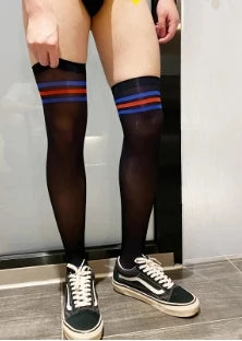 Men's Thin Long Socks for Men Sexy Exotic Sports Stocking Velvet Soft Comfortable High Elastic Striped Men's Stocking Plus Size
