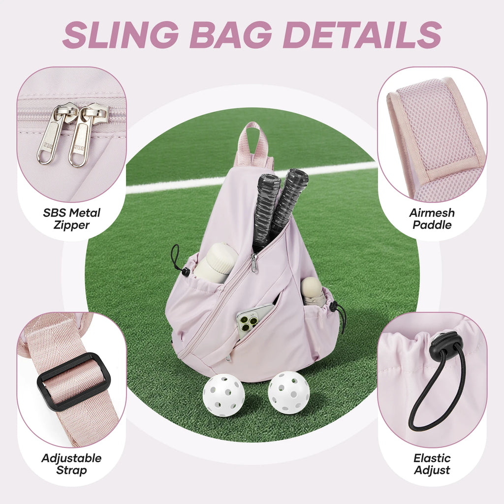 Sports Pickleball Sling Bag Backpack for Gear and Equipment, Waterproof Sport Backpack Holds Paddles, Two Balls, Squash ﻿