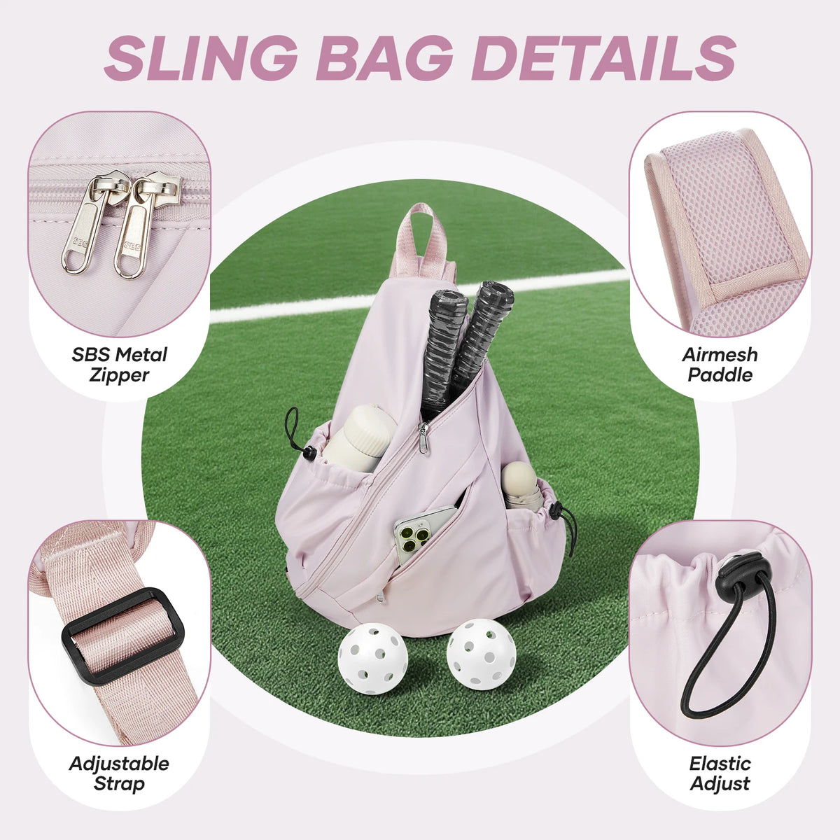 Sports Pickleball Sling Bag Backpack for Gear and Equipment, Waterproof Sport Backpack Holds Paddles, Two Balls, Squash ﻿