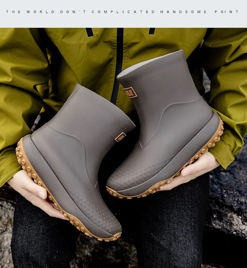 Men's rainboots mid-calf style  new fashion outdoor anti-slip water shoes lightweight waterproof rubber shoes overshoes