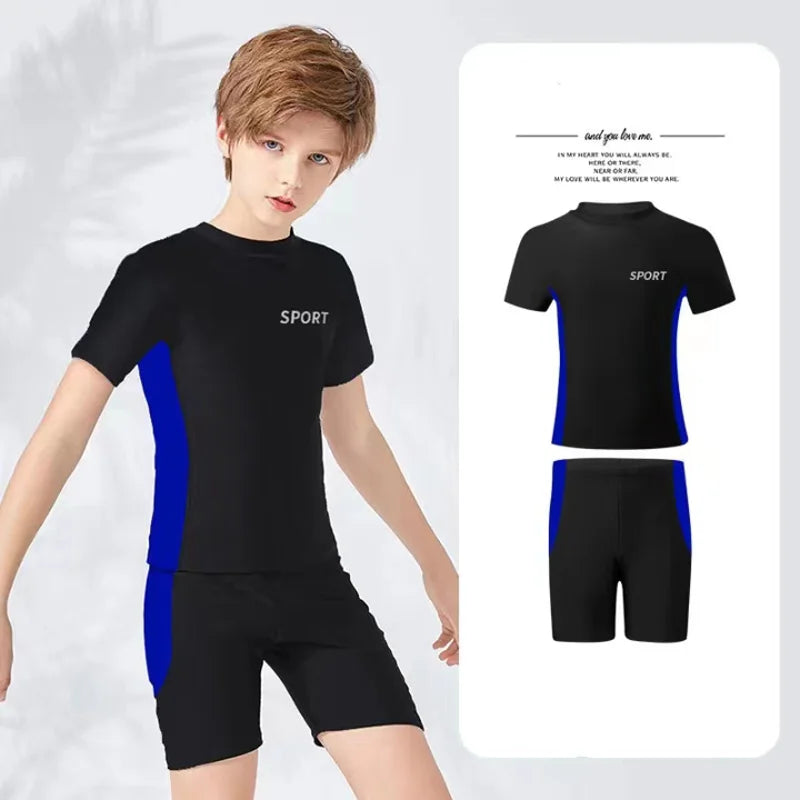 Children's Summer New Swimsuit Boys Middle And Big Kids Split Training Swimsuit Boys Swim Trunks New Quick-Drying Set Of Two