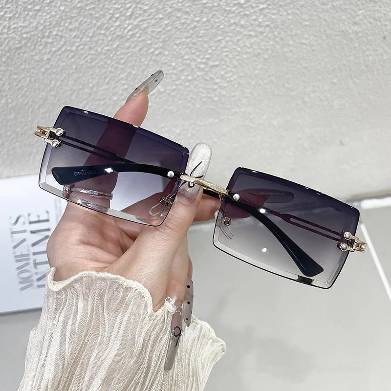 Trendy Rimless Sunglasses for Men Women Metal Frameless Rectangle Sun Glasses Retro Shades Summer Traveling Eyewear