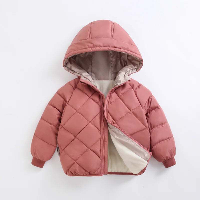 1-8 Years Spring Autumn Boys Girls Jacket Thick Fleece-lined Grid Design Hooded Coat For Kids Children Outdoor Outerwear