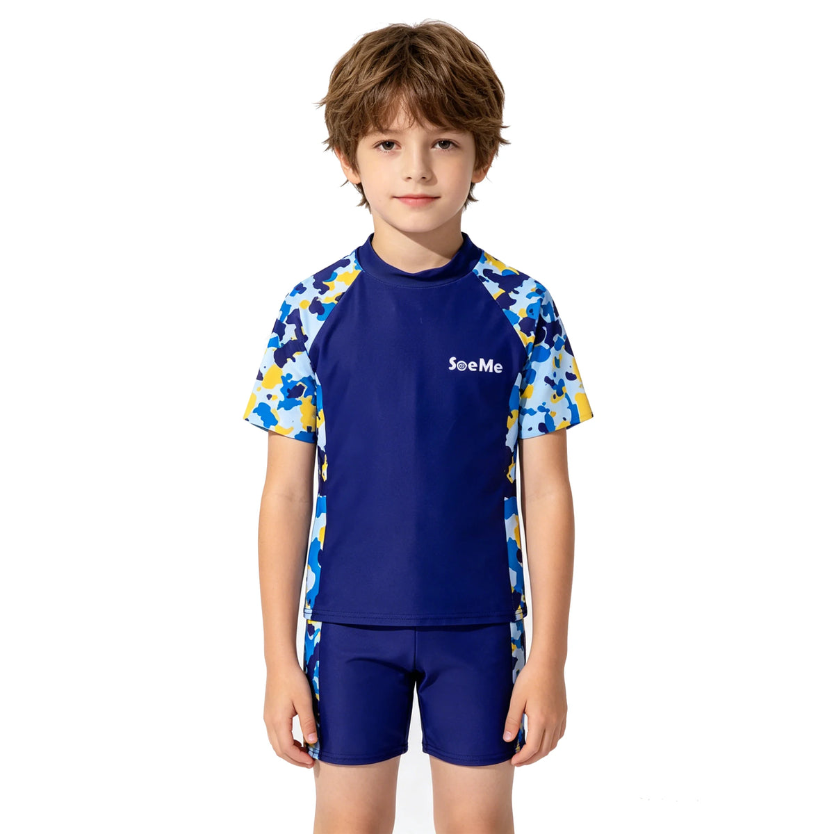 Boys Swimsuit Summer 2Pcs Rash Guard Camouflage Print Quick Dry Split Swimwear for 2-12Y Kids Beach Training Girls Bathing Suit