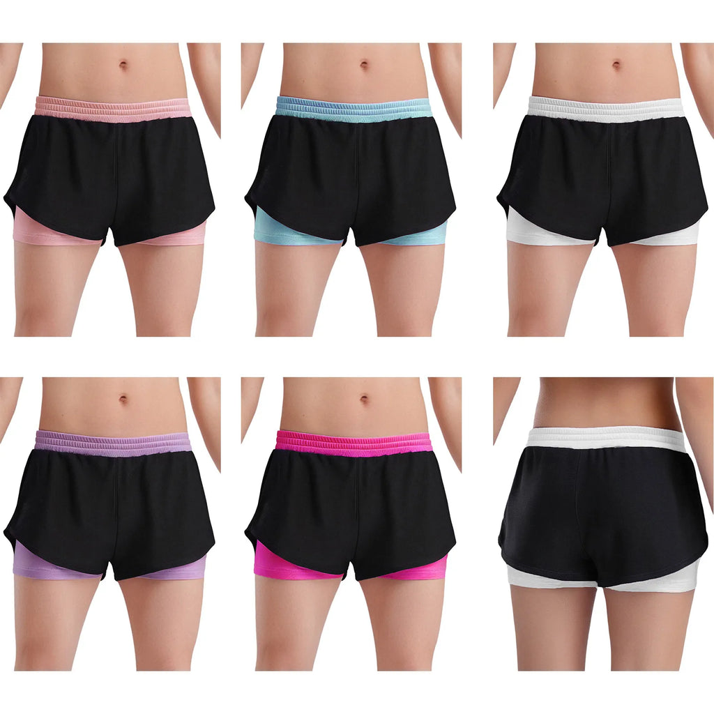 Kids Yoga Sports Shorts for Children Girls Workout Clothing Double-Layer Contrasting Shorts Running Cycling Bottoms Costumes