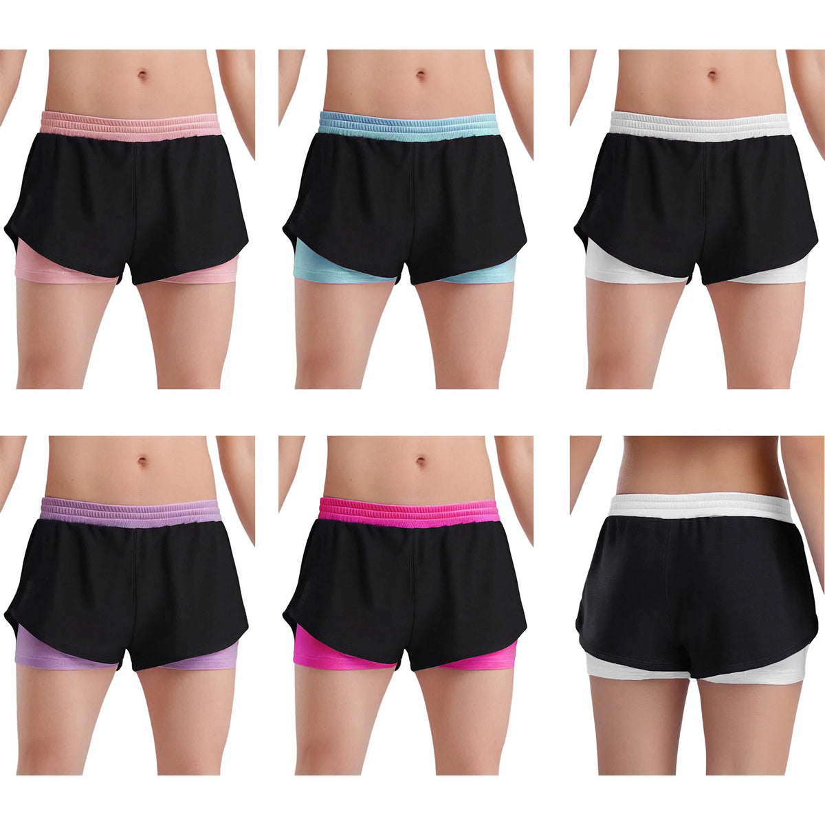 Kids Yoga Sports Shorts for Children Girls Workout Clothing Double-Layer Contrasting Shorts Running Cycling Bottoms Costumes