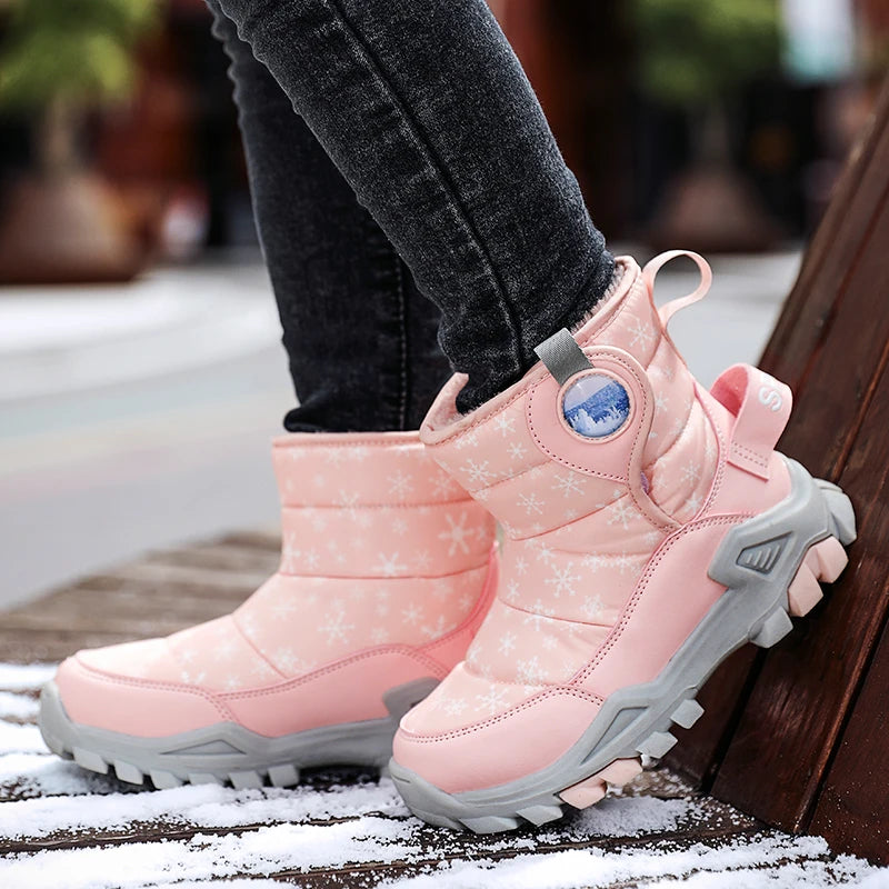Children Boots for Girls Boys Shoes Winter PU Leather Waterproof Baby Boots Fashion Toddler Kids Shoes Warm Plushr Snow Boots