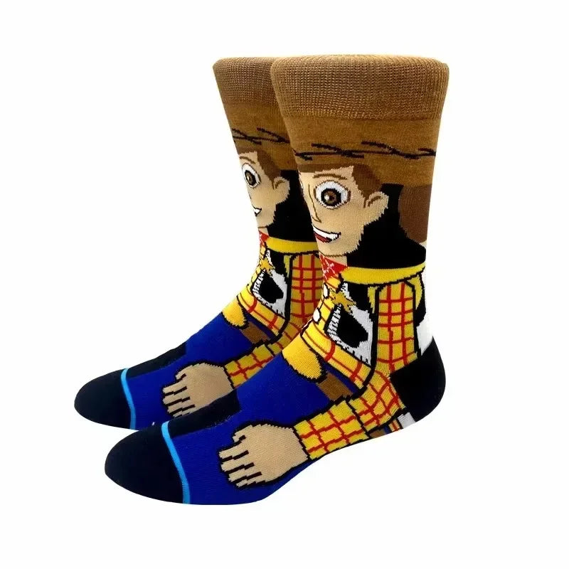 5 Pairs New Men's Socks Happy Funny Women Socks Animation Cosplay Hip Hop Long Socks Fashion Bizarre and Novel Christmas Gift