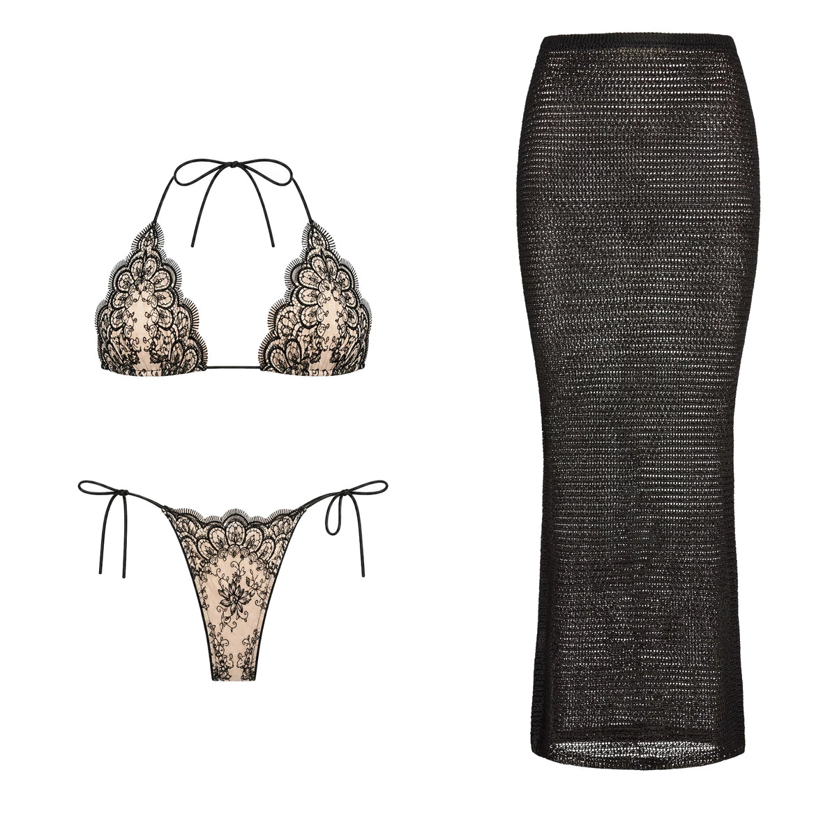 Mesh Bikini with Pants Swimsuit Brazilan Bikini Set Swimwear for Women Lace Halter Shirring 3 Pcs Bathing Suits Summer Female