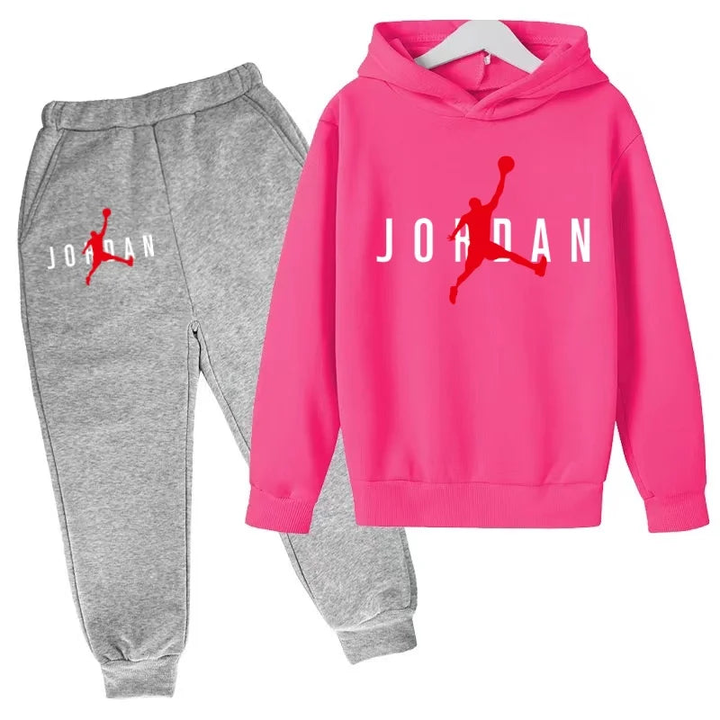 Kids Clothes Hoodie Basketball Letters Pullover Boy Girl 3-12Years Blue Sweatshirt+Black Pants Charming Leisure Brand Sports Set