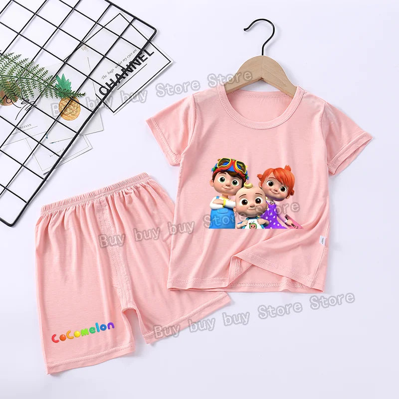 Cocomelons Pajamas Suit Kids Boys Girls Nighty Wears Cool Summer Loungewear Short Sleeve T-shirt Shorts 2pcs Soft Birthday Gift