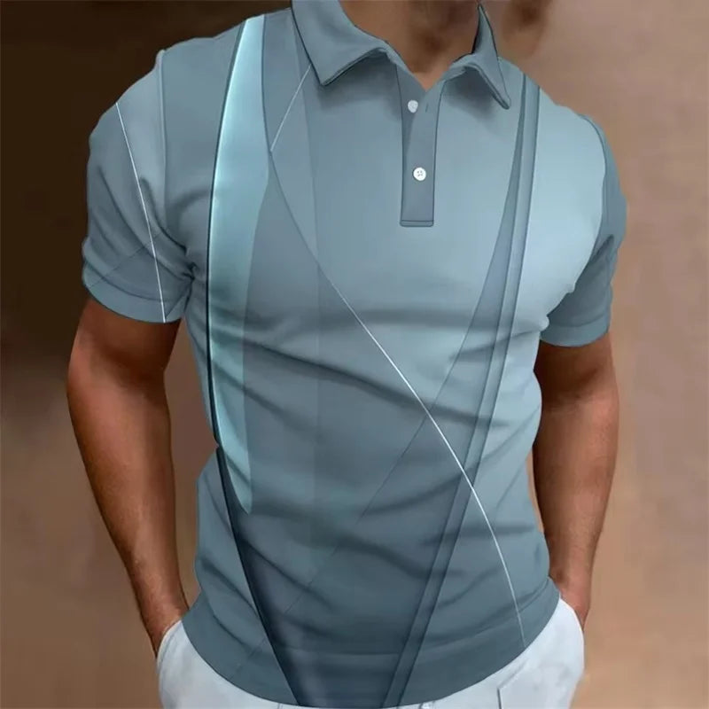 3D Printed Stripe Geometry Polo Shirt For Men Color Block Pattern Tees Summer Street Loose Short Sleeve Tops Lapel T-Shirts