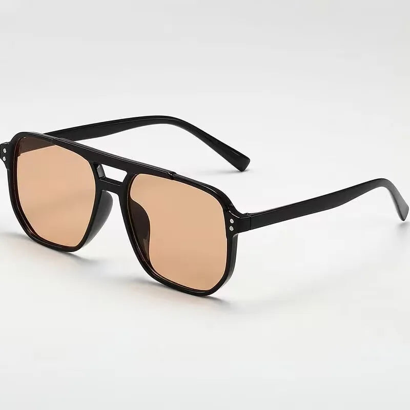 Women Men Square Sun Glasses Retro Polygon Sunglasses Female Black Vintage Fashion Ladies Oculos De Sol Double Beam Eyeglasses