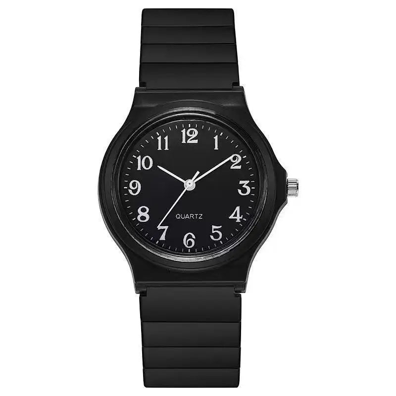 Simple Black Watch Quartz Watches for Women Silicone Strap Ladies Leisure Wristwatch Light-Luxury Student Exam Watch Clock Gifts
