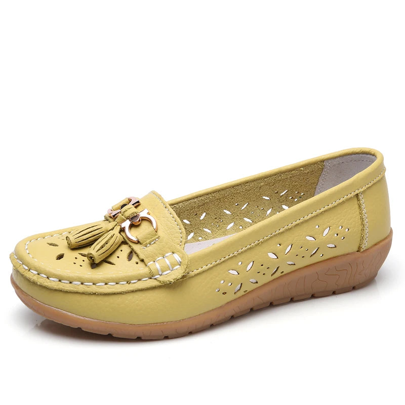 Women Wedge Flats Genuine Leather Slip On Loafers Moccasins Casual Shoes Luxury Brand Designs Big Size 41 42 43