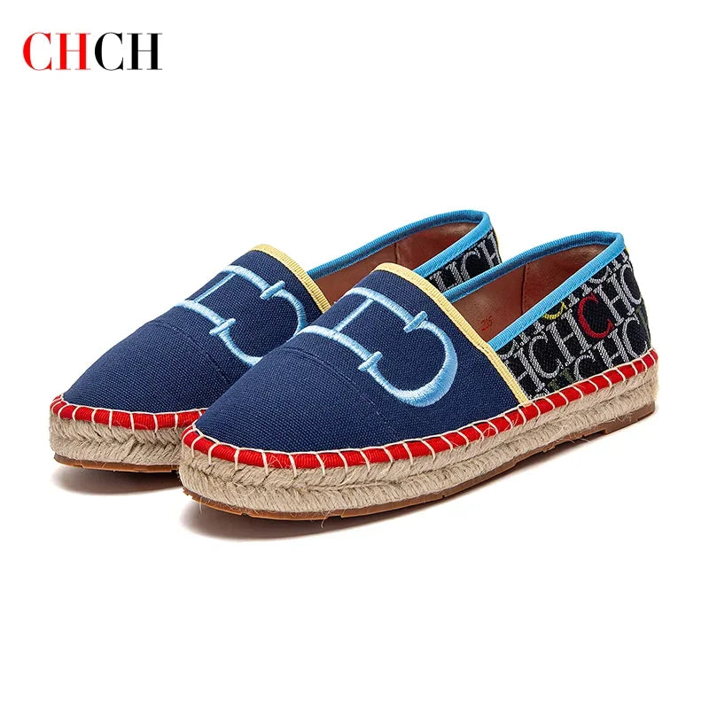 C-H Loafers Woman's Flat Shoes New Fashionable Splicing Women's Beach Shoes Anti slip Mommy Shoes