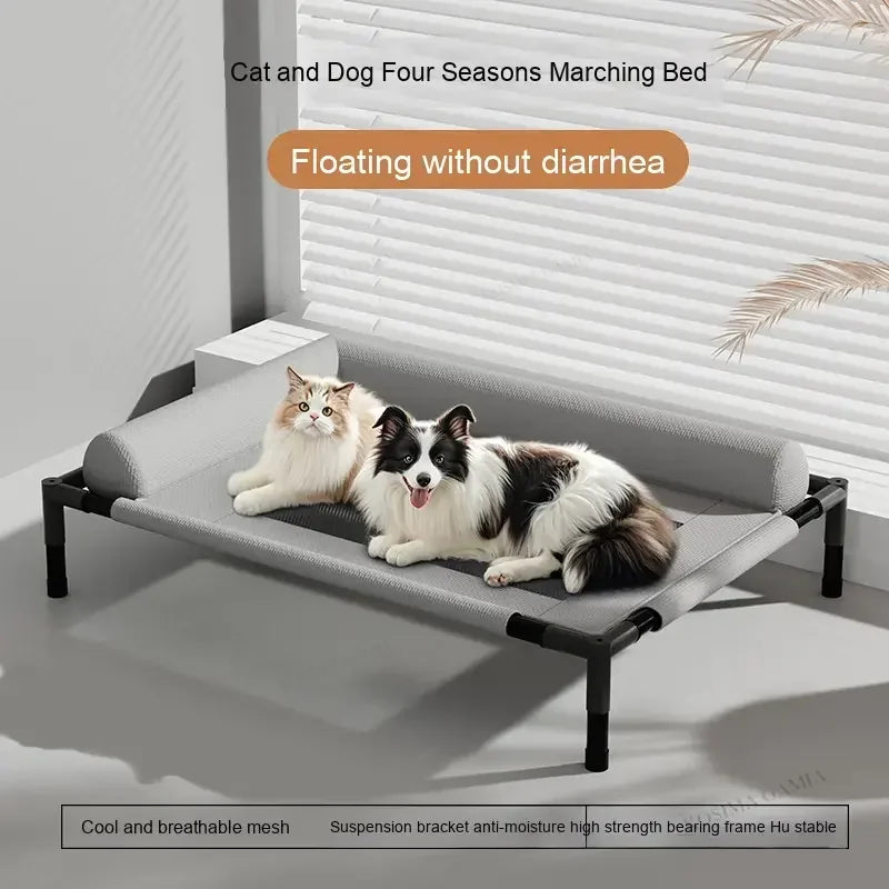 Breathable Mesh Pet Bed Elevated With Pillow Removable and Washable Moisture Proof For Medium Large Dog Cat All Four Seasons