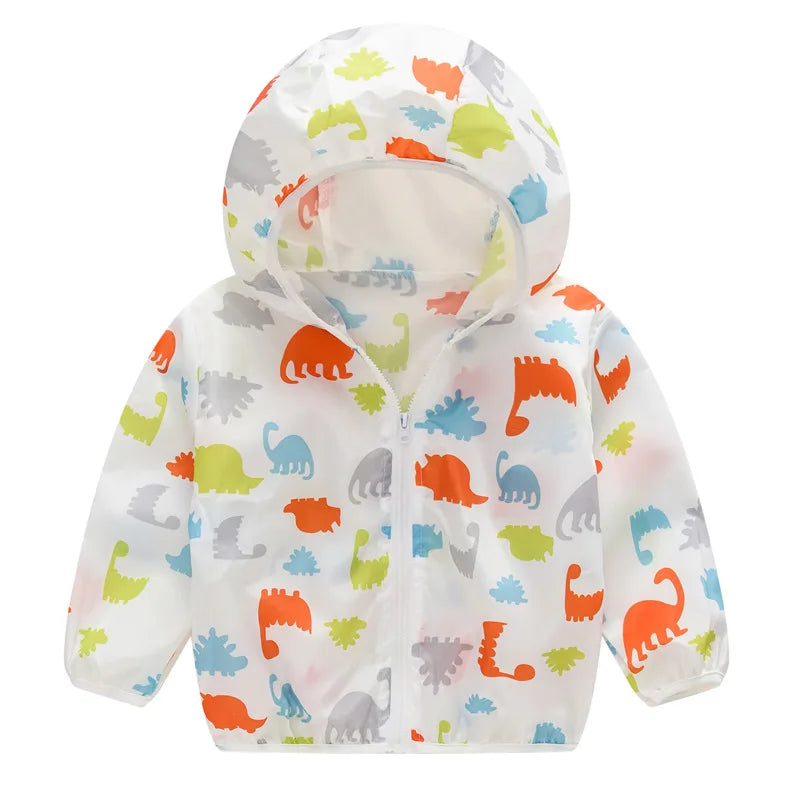 Summer Sun Protective Baby Jackets Thin Hooded Kids Coats Cartoon Children Outerwear Clothing for Girls Boys with Storage Bag