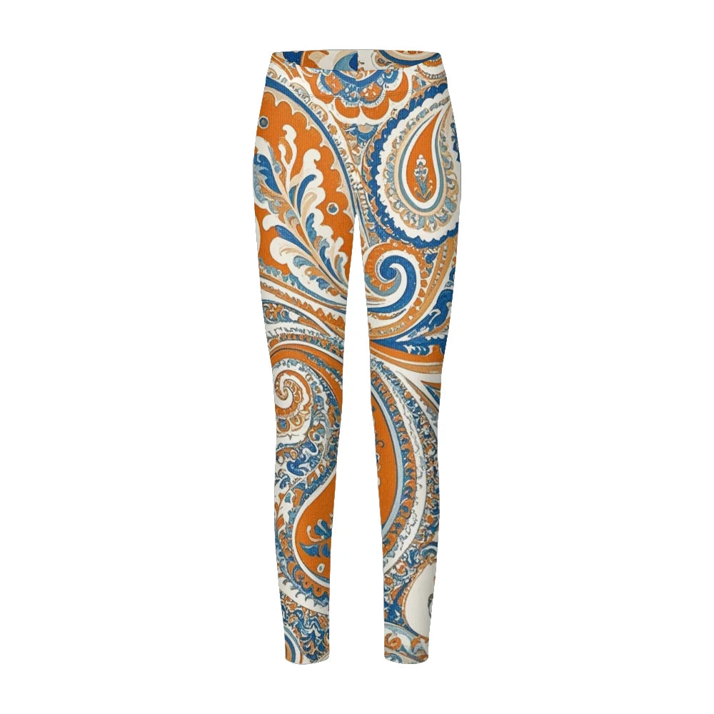 Women High-Waisted Vintage Paisley Print Sports Leggings Full Length Athletic Pants for Yoga Fitness and Casual Boho Chic Wear