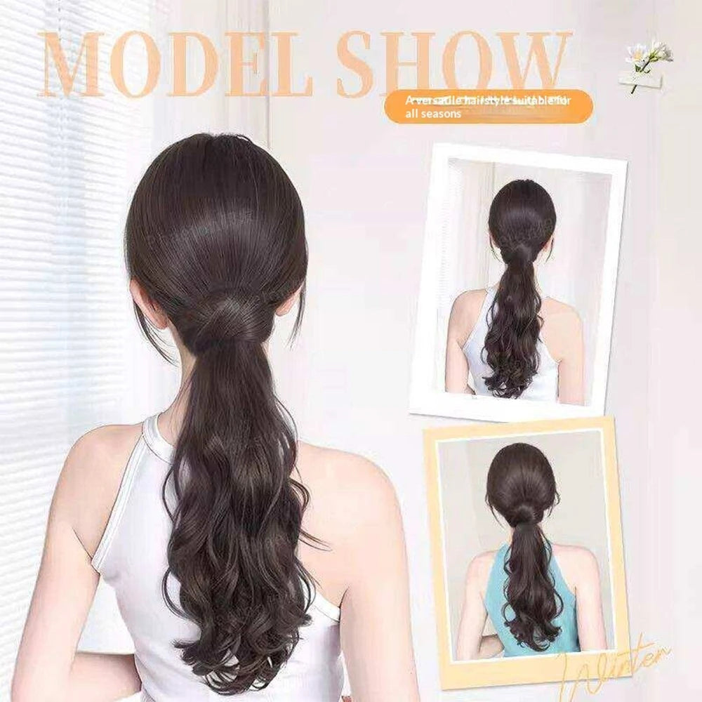 Wig Synthetic Ponytail  Low Side Ponytail Claw Clip Women's Layered Slightly Curly Big Wave Natural Braid Wig
