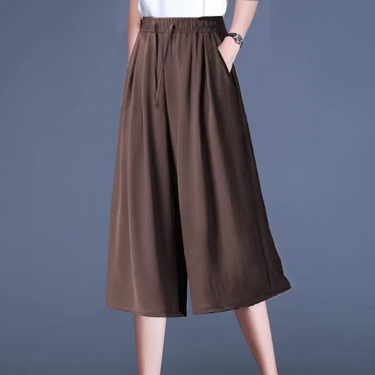 Ice Sensation Women's Summer 2025 New Wide Leg Pants Loose Casual Long Trousers Mom Korean Sle High Waist Polyester Fiber