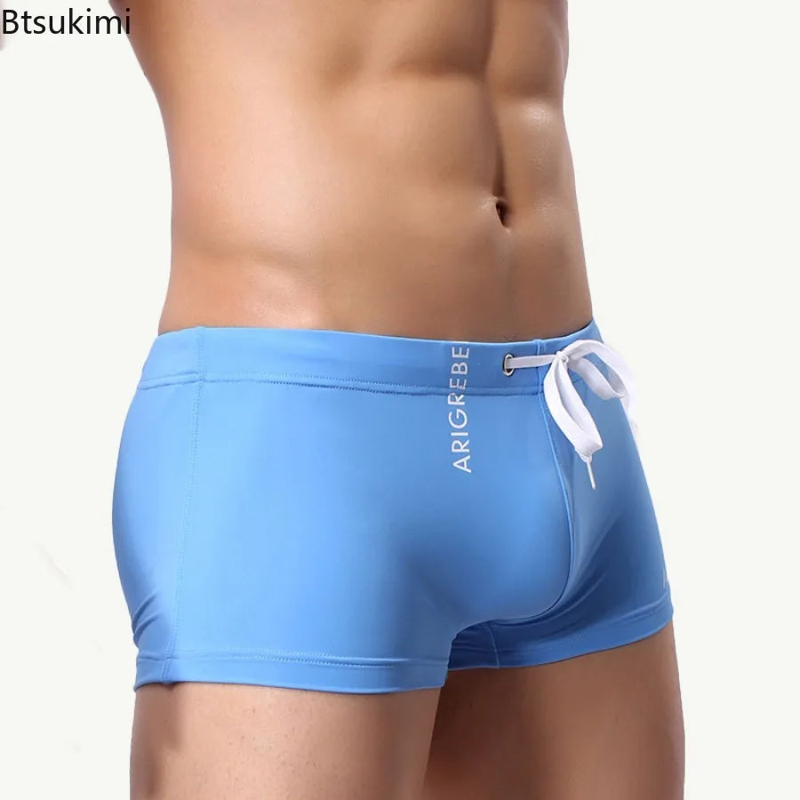 New Men's Summer Sexy Swimwear Shorts solid Drawstring Swimming Shorts Beach Sports Pants Surf Board Shorts Swim Trunks Hombre