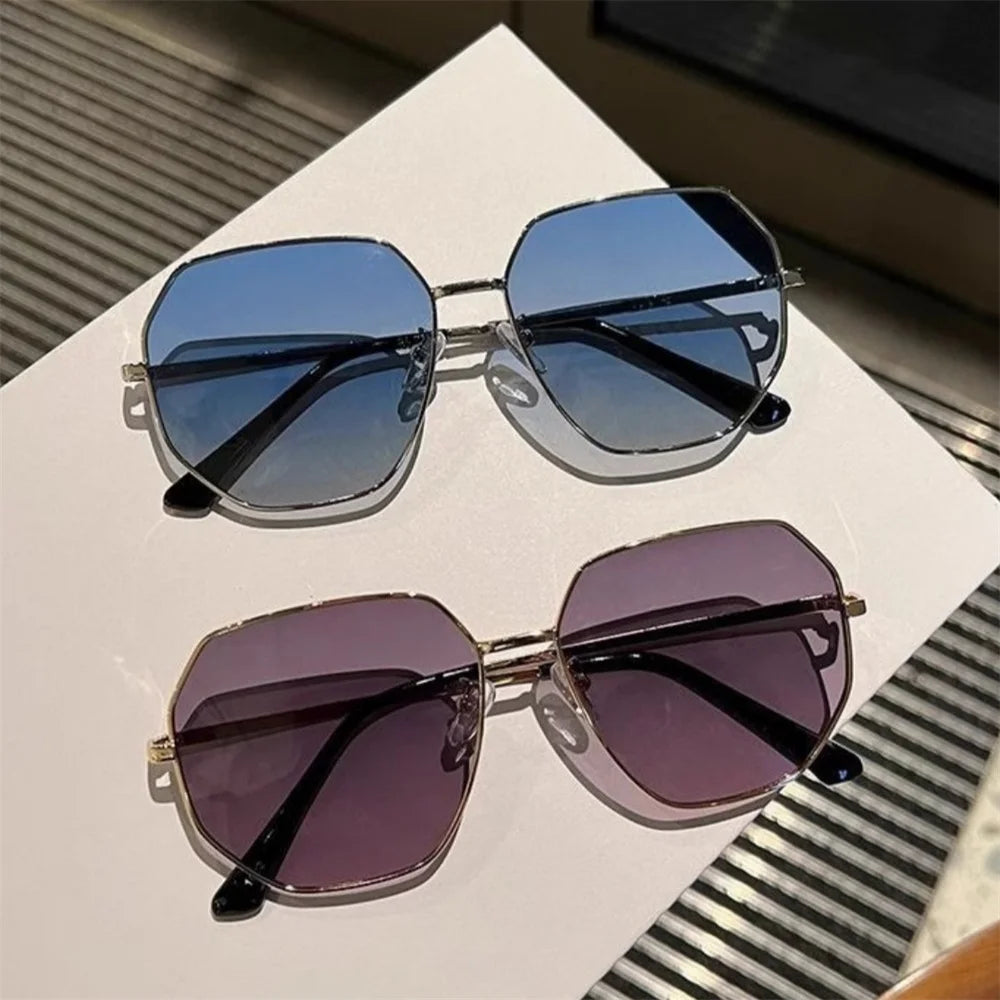 Women Metal Sunglasses Oversize Polygon Frame Color Lenes Sun Glasses Outdoor Eyewear for Driving Travel Beach 2025 Trendy