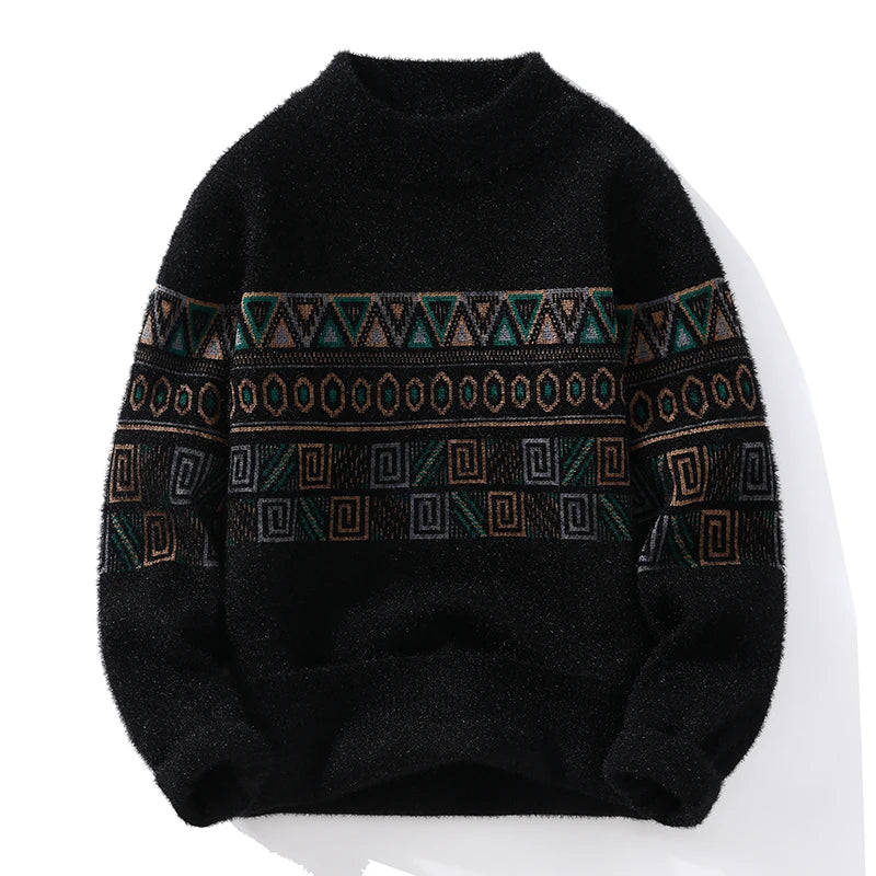 Men's Fashion stripe pattern Sweaters 2024 Autumn/Winter Loose Knittwear Men sweater youth Thick Warm wool pullovers M-4XL ﻿