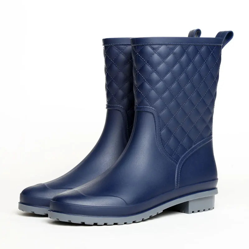 2025 New Women Rain Boots Fashion Non-Slip Women Boots Plaid Casual Rubber Shoes Comfor Wear-resistant Women's Waterproof Shoes