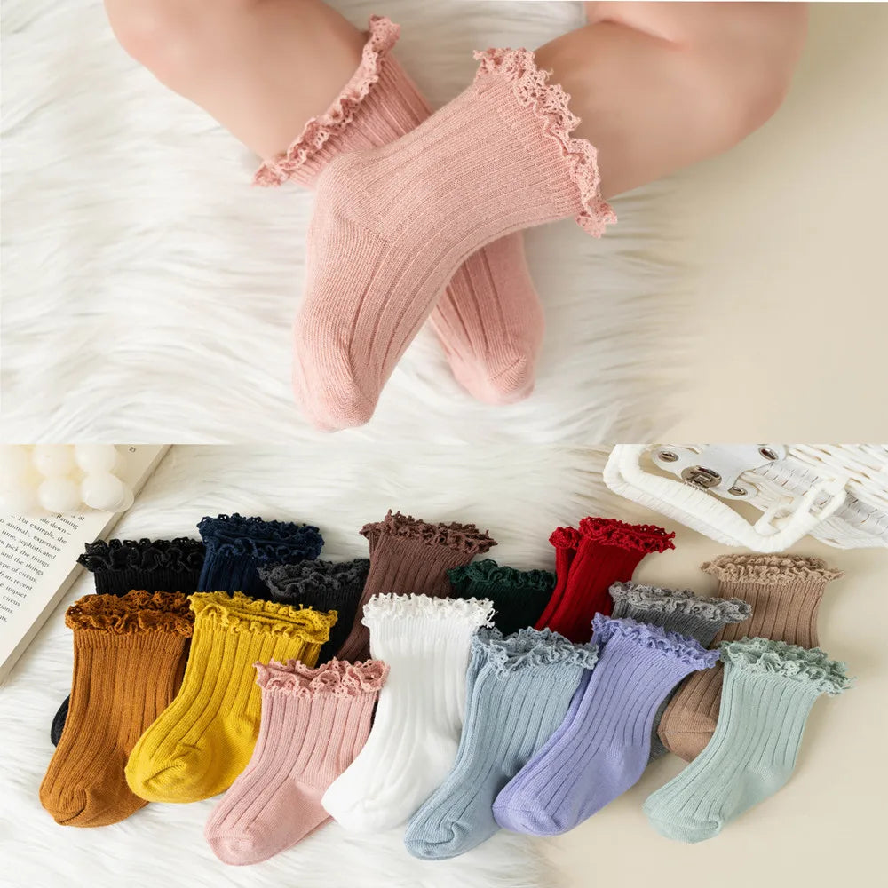 Kids Short Socks Ruffle Baby Girls Toddlers Cute Soft Cotton Sock Lace Flower Children School Uniform Socks For 0-8 Years