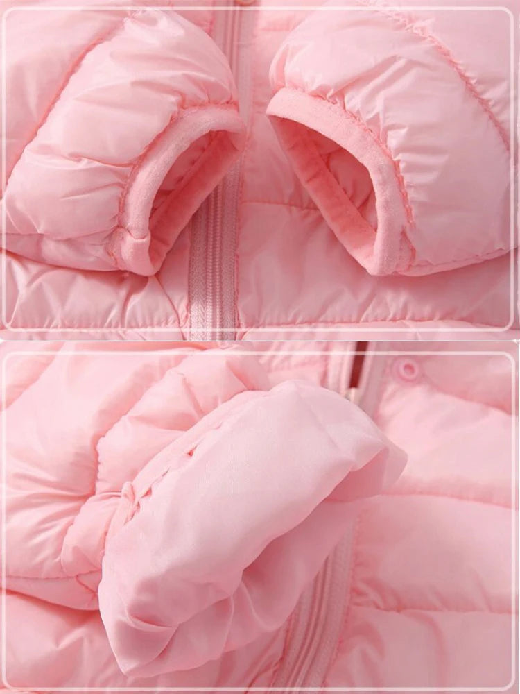 Kids Girls Hooded Lightweight Down Jackets Boys Baby Cute Ears Coats Autumn Winter Warm Zipper Outerwear Children Casual Clothes