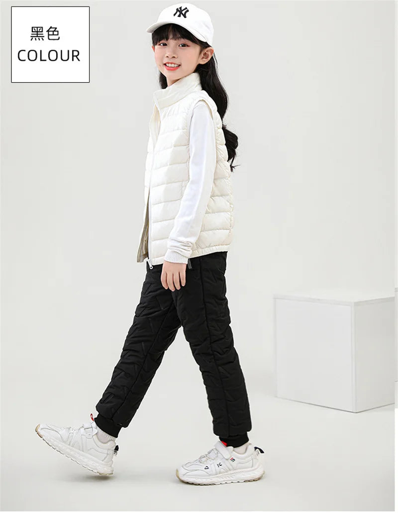 Boys Girls Padded Cotton Pants Winter Kids Plus Velvet Thick Warm Trousers Teen Waterproof Pants Children Clothes 4-14 Years