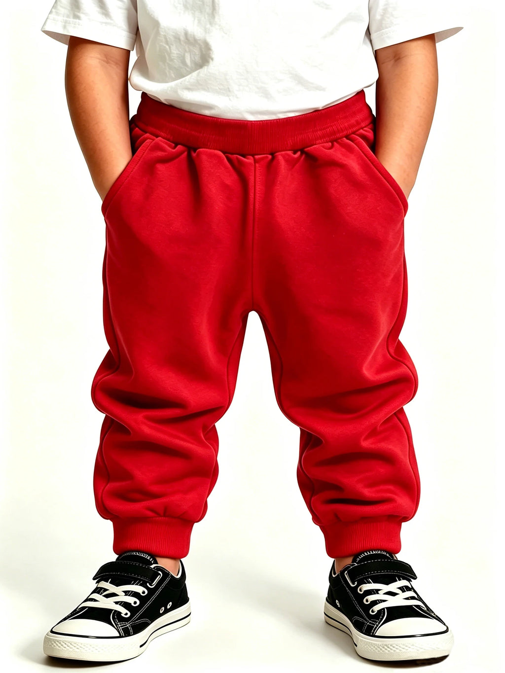Kids Red Jogger Pants Elastic Waist Side Pockets Four Seasons Boys Girls Casual Sweatpants Toddler Daily Outdoor Long Trousers