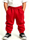 Kids Red Jogger Pants Elastic Waist Side Pockets Four Seasons Boys Girls Casual Sweatpants Toddler Daily Outdoor Long Trousers