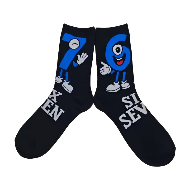 67 Cartoon Number Socks Funny Letter Mens Mid Calf Internet Gaming Comfortable Running Sports Sock