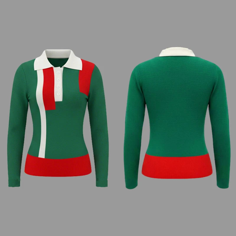 Modigirl Autumn Winter Knit Sweater Tops for Women 2025 Contrast Color Buttoned Skinny Woman Long Sleeves Pullovers Clothes