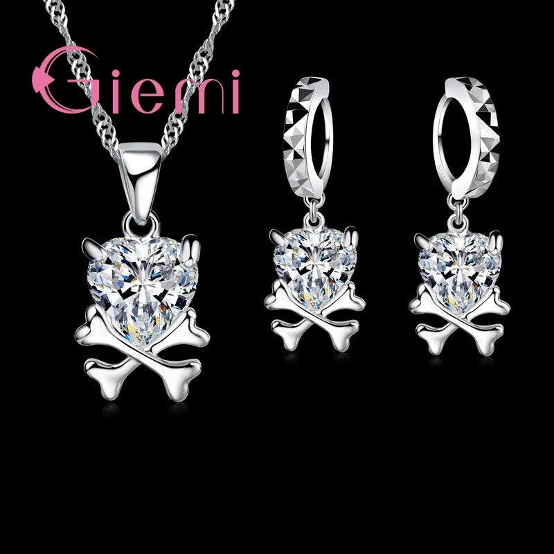 Women Cute cartoon shape Jewelry Sets 925 Sterling Silver Fashion Pendant Necklace Earrings Crystal Wedding Accessories