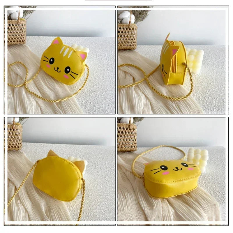Baby Girls PU Leather Small Shoulder Crossbody Bags Cute Cat Kids Coin Purse Wallet Fashion Children's Mini Handbags
