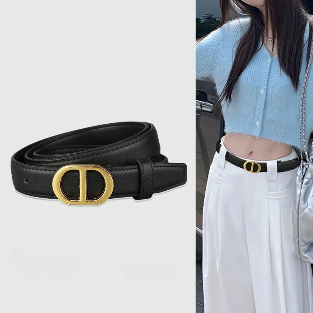 New Style2025 Women's Leather Belts Fashionable Simple Versatile Ladies' Decorative Belts Suitable for Jeans in Black and Trendy