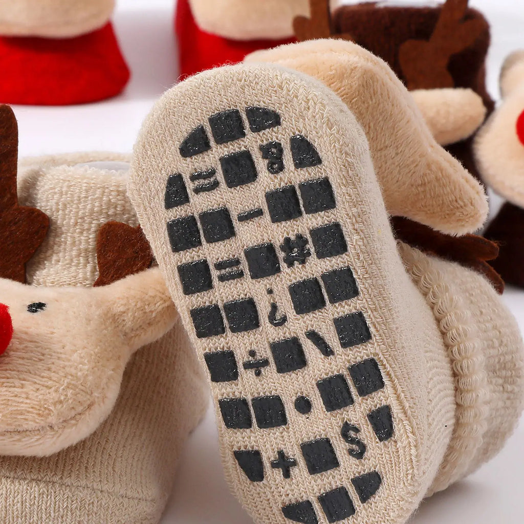 Kids Children's Socks for Girls Boys Non-slip Knitted Cotton Toddler Cute Elk Baby Christmas Socks for Newborns Infant Socks