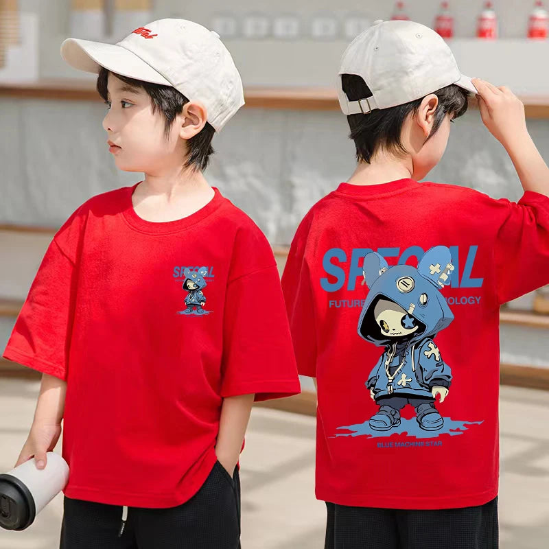 Korean Children's Clothes 2025 Boys Hip Hop Cartoon Graphic T Shirts Girls Short Sleeve Cotton Children Top Baby Summer Clothes