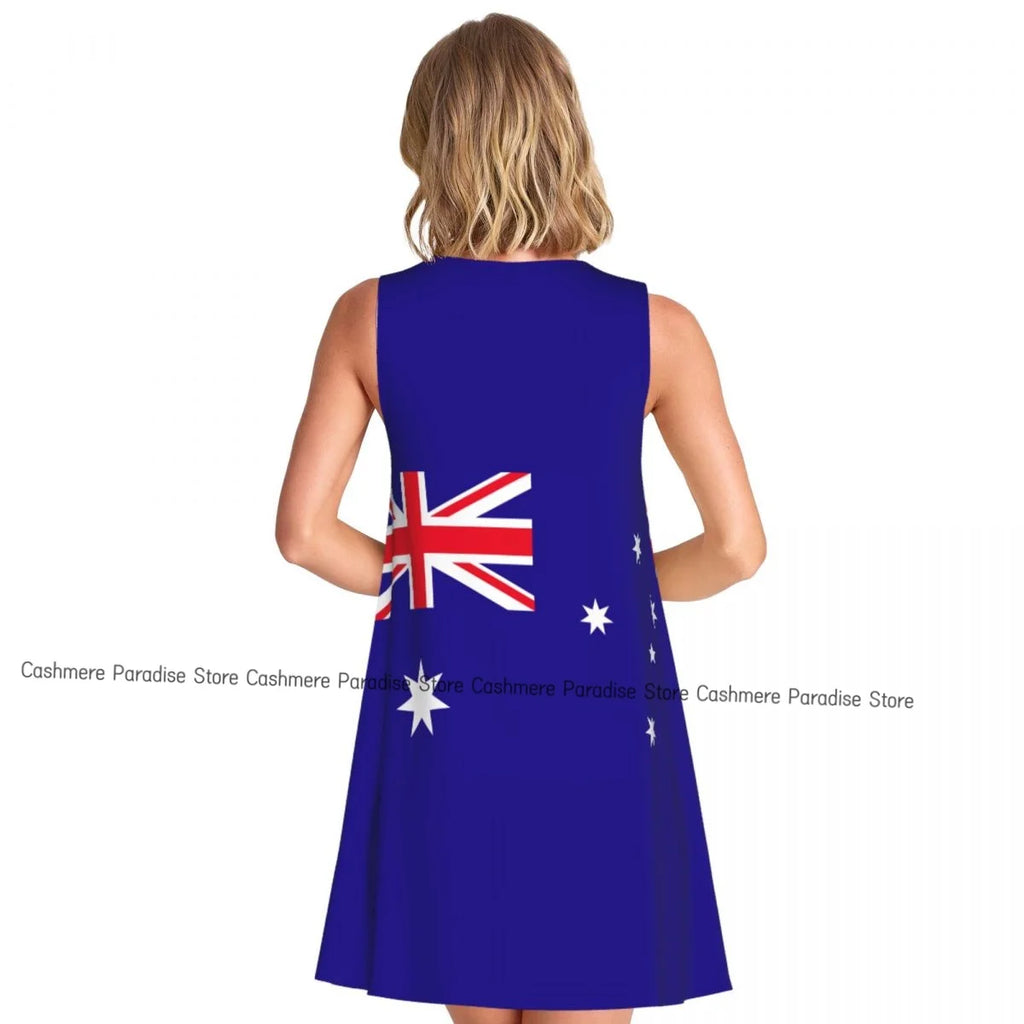 Summer Dresses for Women Casual Sleeveless Dress Australia Flag Tank Sundresses with Pockets