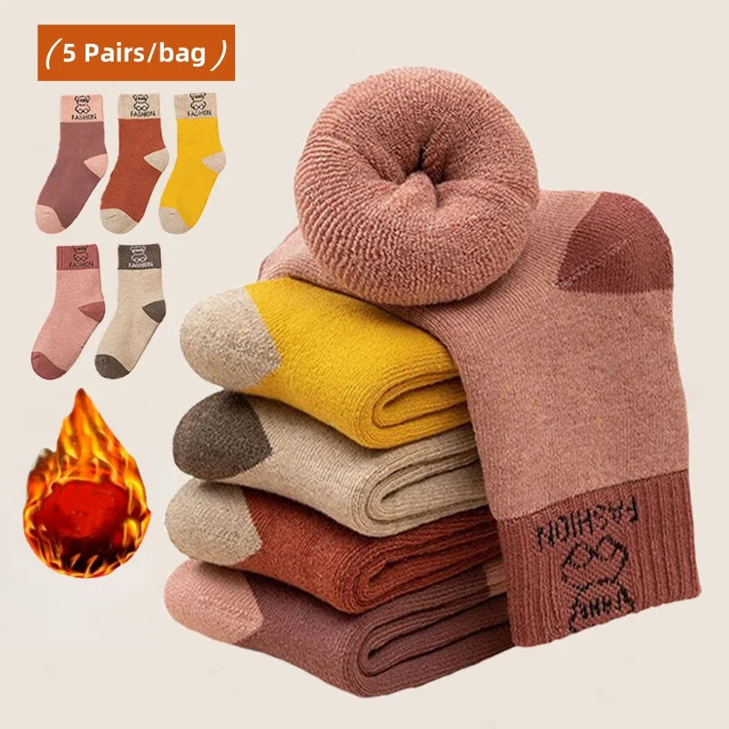 Winter Socks Baby Socks 5 Pairs /bag Warm Cotton Cartoon Socks Kids Girls Boys Thicken Sock