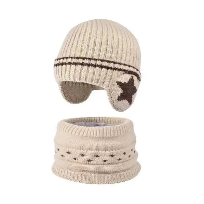 1 Set 1-10Y Children Baby Boy Winter Knit Gloves Hat Scarf 2pcs Suit Outdoor Windproof Fleece Warm Kids Ring Beanie Hat For Boys