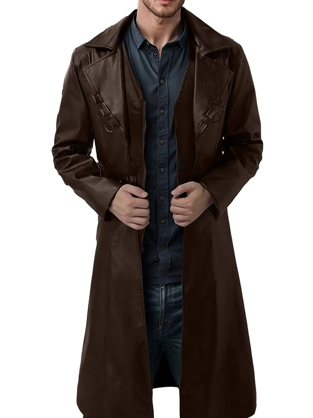 Men Long Pu Leather Coat 2026 Autumn Men Black Pu Jacket Men Clothing Classic Windbreaker Jacket Male Retro Zipper Trench Coat