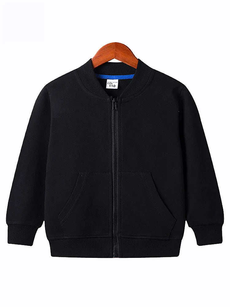 Kids Baseball Jacket V Collar Cardigan Zipper Sweatshirt Spring Autumn Daily Commute Plain Solid Top for Boys And Girls