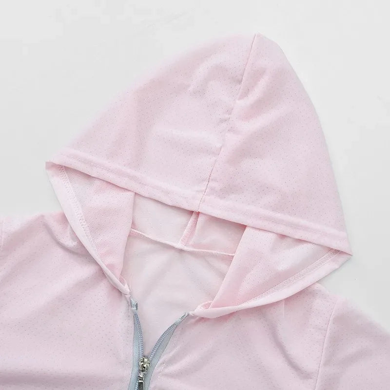 Summer Childrens Sunscreen Clothing Ice Silk Thin Hooded Cool Kids Boys Jacket Outdoor Camping Girls Breathable Zipper Coat
